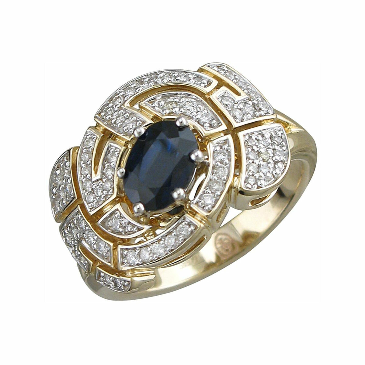 Кольцо Эстет, комбинированное золото, 585 проба, сапфир, бриллиант