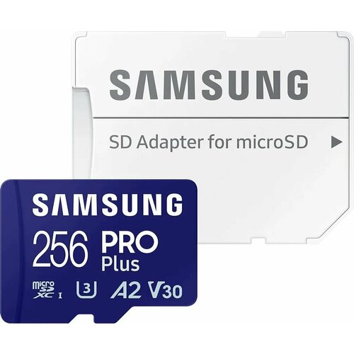 Карта памяти Samsung microSDXC 256GB PRO Plus microSDXC Class 10 UHS-I, U3 + SD адаптер запись/чтение 130МБ/с / 180 МБ/с MB-MD256SA/AM