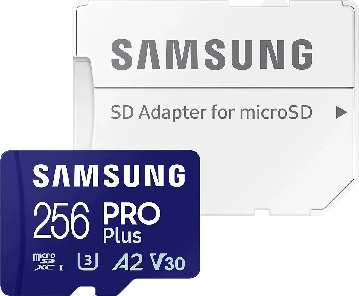 Карта памяти Samsung microSDXC 256GB PRO Plus microSDXC Class 10 UHS-I, U3 + SD адаптер запись/чтение 130МБ/с / 180 МБ/с MB-MD256SA/AM