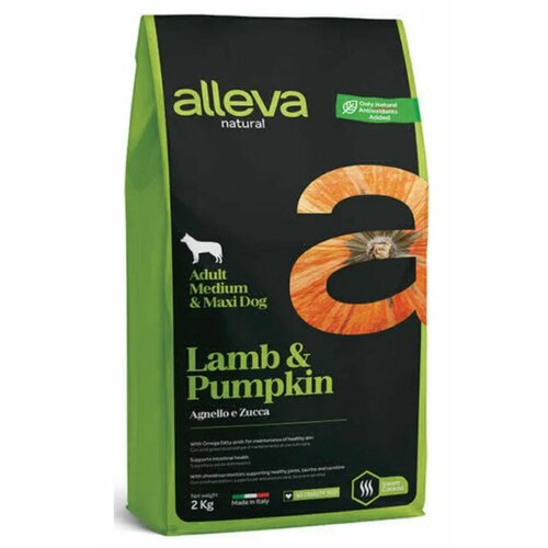 ALLEVA Natural низкозерновой корм сухой для взрослых собак средних и крупных пород с ягненком и тыквой, 12 кг