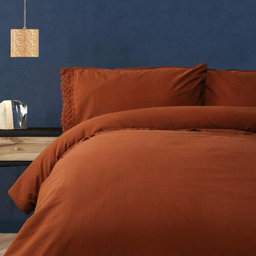 BY COLLECTION Комплект постельного белья с кружевом евро 100 хлопок терракота 14131₽