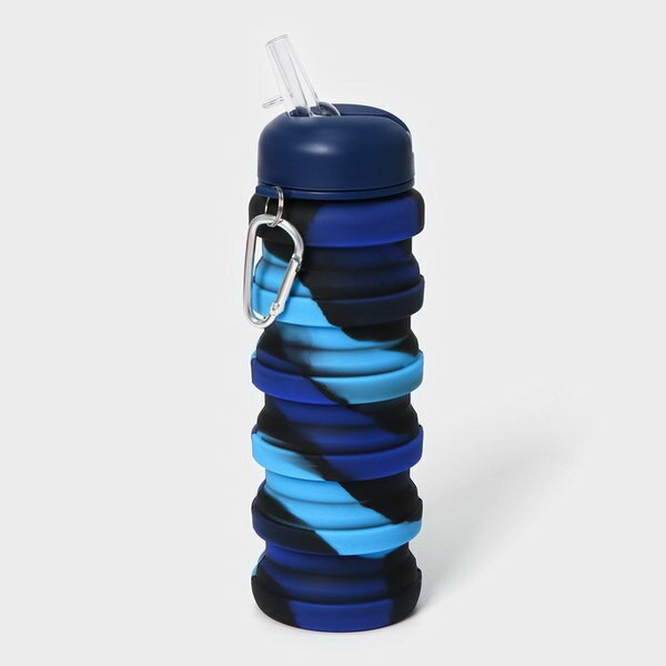Бутылка для воды складная, 500 мл, 7x21 см, цвет синий