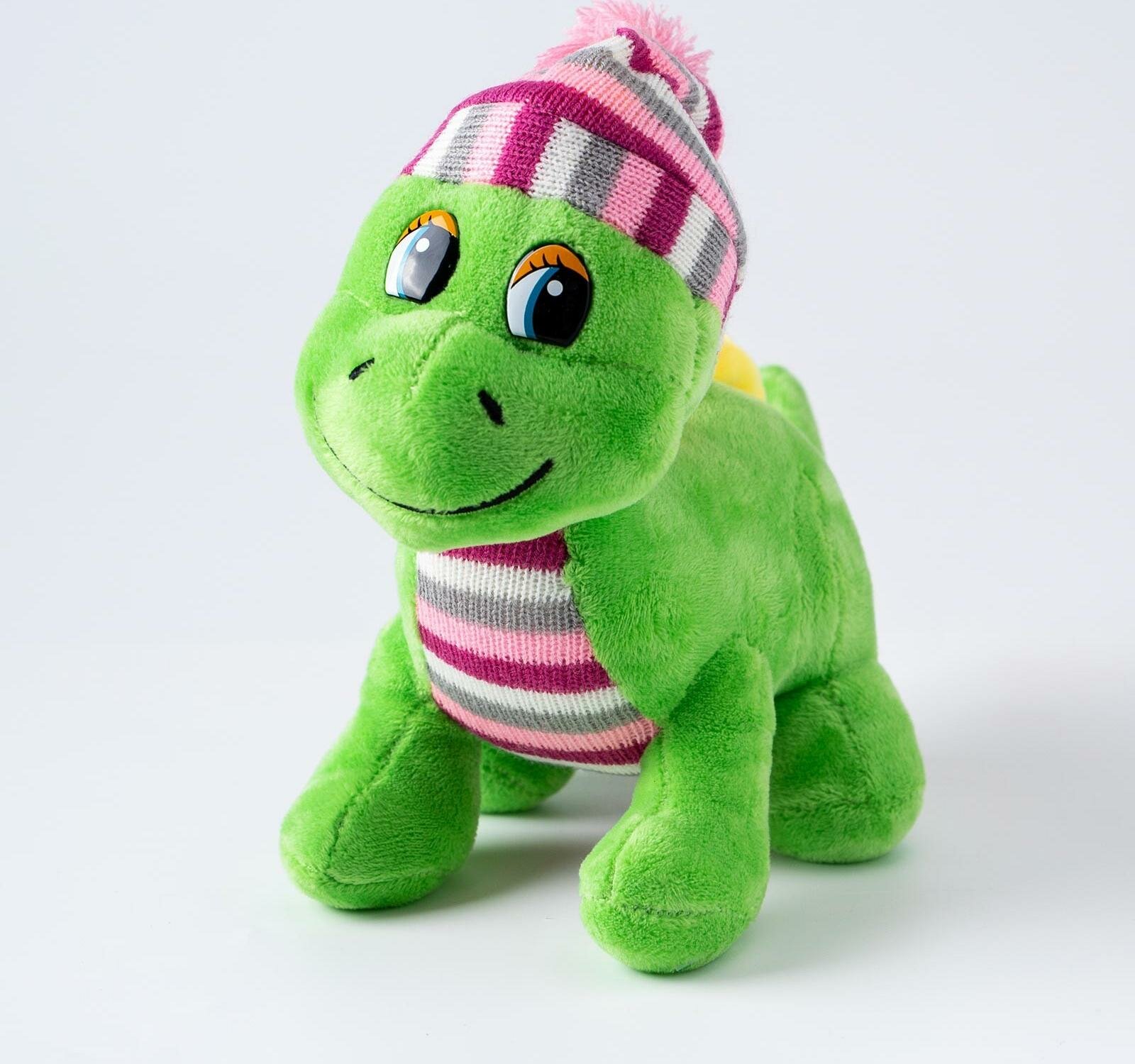 Мягкая игрушка "Дракоша", в полосатой шапке, 21 см, цвет зелёный