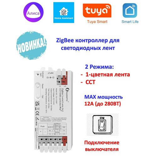 ZigBee Диммер 12-24V 2in1 Один цвет/CCT zigbee диммер 5 24v gledopto mini rgbw