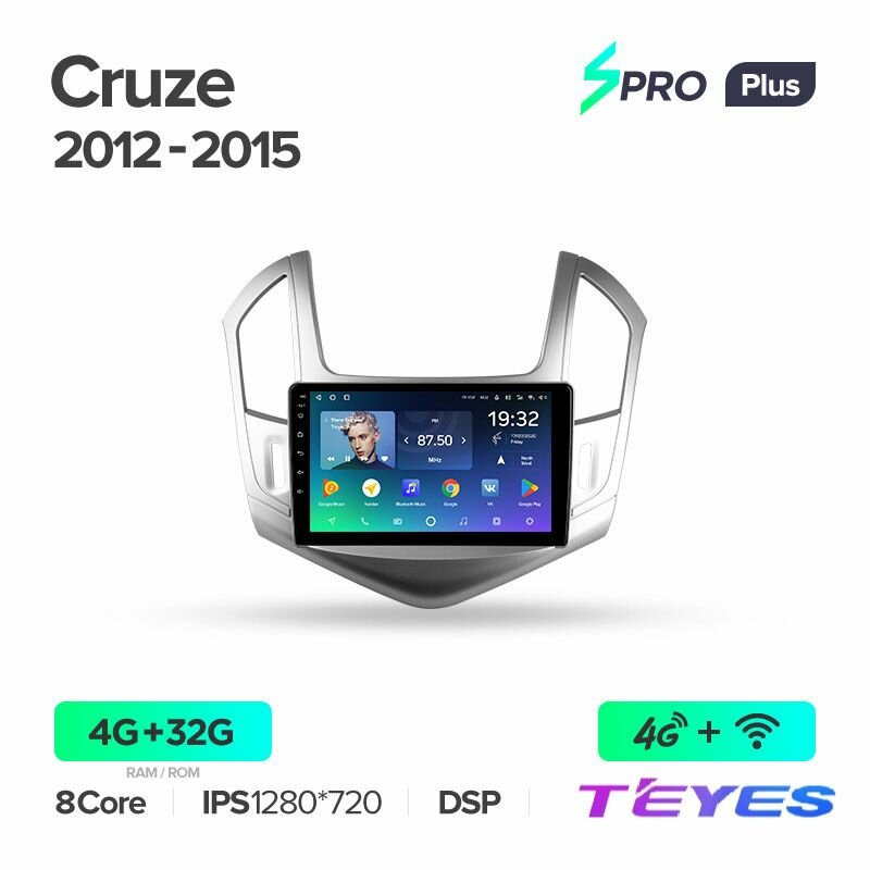 Магнитола Chevrolet Cruze J308 2012-2015 Teyes SPRO+ 4/32GB Тиайс, штатная магнитола, 8-ми ядерный процессор, IPS экран, DSP, 4G, Wi-Fi, 2 DIN