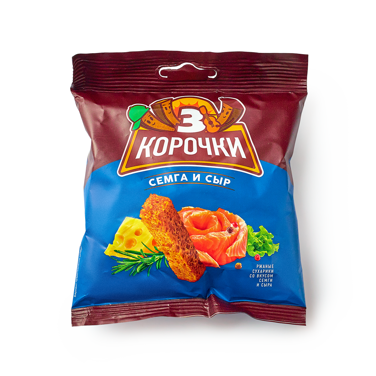 Сухарики ржаные "3 корочки" со вкусом Сёмги и Сыра, 40 грамм