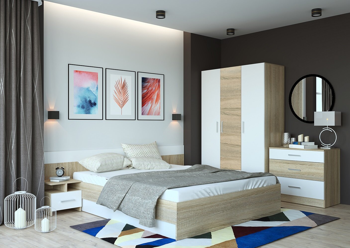 фото Шкаф Леси 3-створчатый, цвет дуб сонома и белый