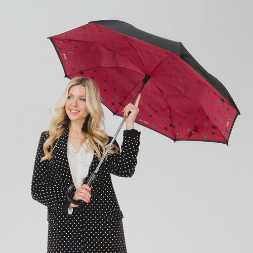 Зонт-трость FLIORAJ, черный, красный зонт наоборот трость зонт обратного сложения антизонт фиолетовый