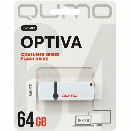 флешка usb 8gb qumo optiva 02 usb2 0 голубой qm8gud op2 blue Флешка Qumo Optiva 02 64 Гб usb 2.0 Flash Drive - белая