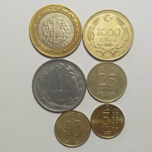 Набор монет Турции набор разменных монет турции 12 штук на подложке