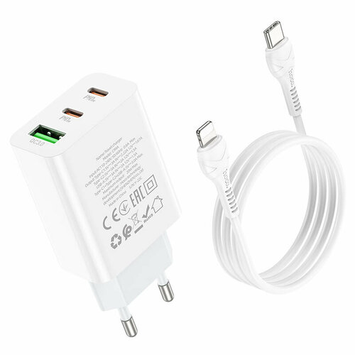 СЗУ, 1 USB 3.0 QC+2 PD 20W/18W (C99A), HOCO, Type-C to Lightning, белая