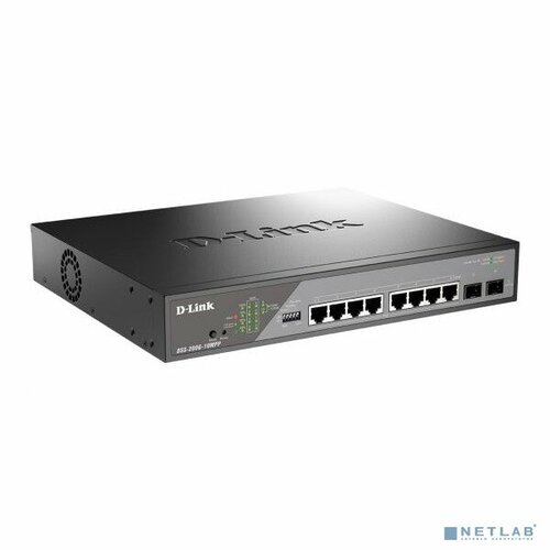 D-Link SMB Сетевое оборудование D-Link DSS-200G-10MPP/A1A Настраиваемый L2 коммутатор с 8 портами 10/100/1000Base-T и 2 портами 1000Base-X SFP (8 портов PoE 802.3af/at/bt, PoE-бюджет 242 Вт, дальность до 250 м)