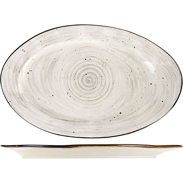 фото Блюдо овальное «Пастораль»; фарфор; H=2.3, L=32.5, B=20.5см; серый