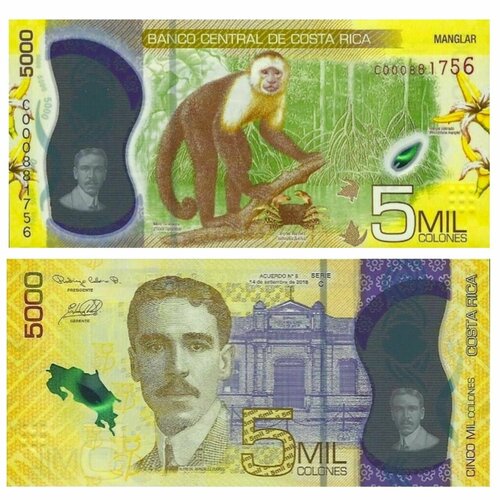 Банкнота Коста-Рика 5000 колон Белолицая обезьяна 2018 UNC полимер клуб нумизмат банкнота 5 колон коста рики 1975 года 25 лет национальному банку