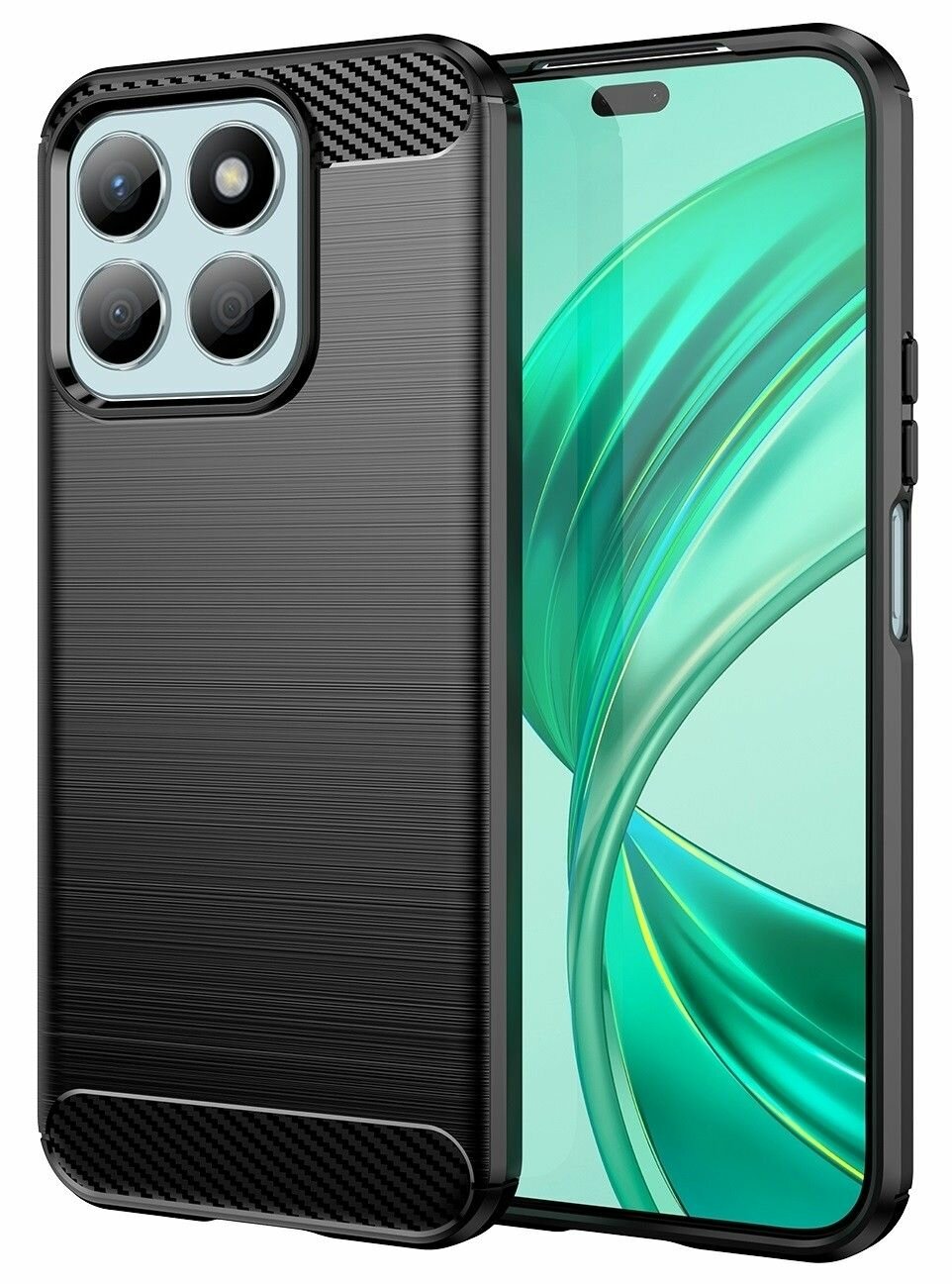 Чехол для Honor X8b силиконовый карбон сталь чёрный противоударный
