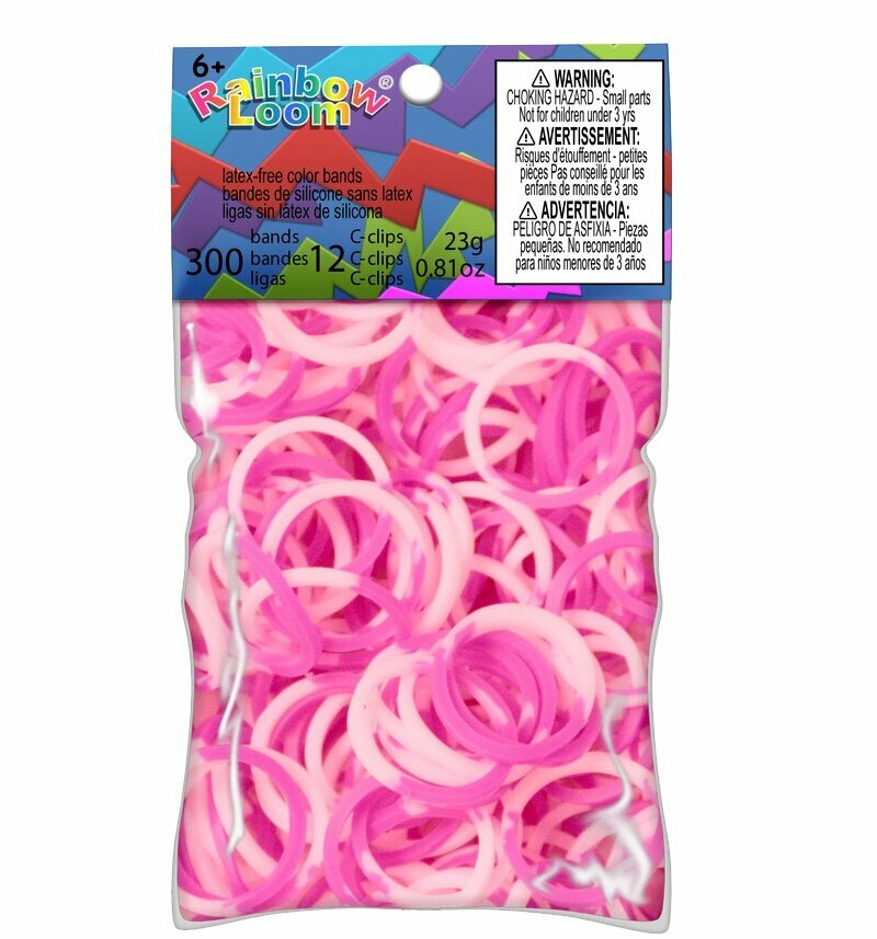 Резинки для плетения браслетов Rainbow Loom Силикон, Розово-Белые, Pink/White (B0041)