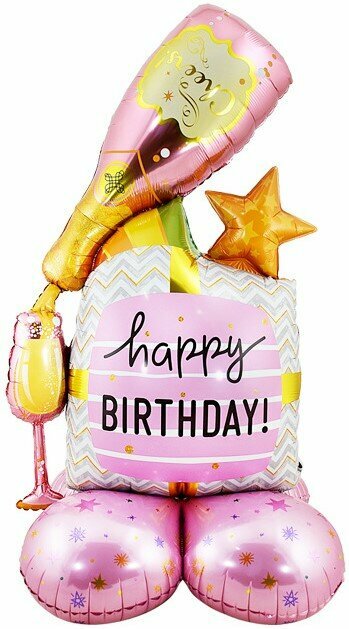 Шар 3D (48'/122 см) Фигура на подставке Шампанское и бокал Розовый 1 шт. в уп.