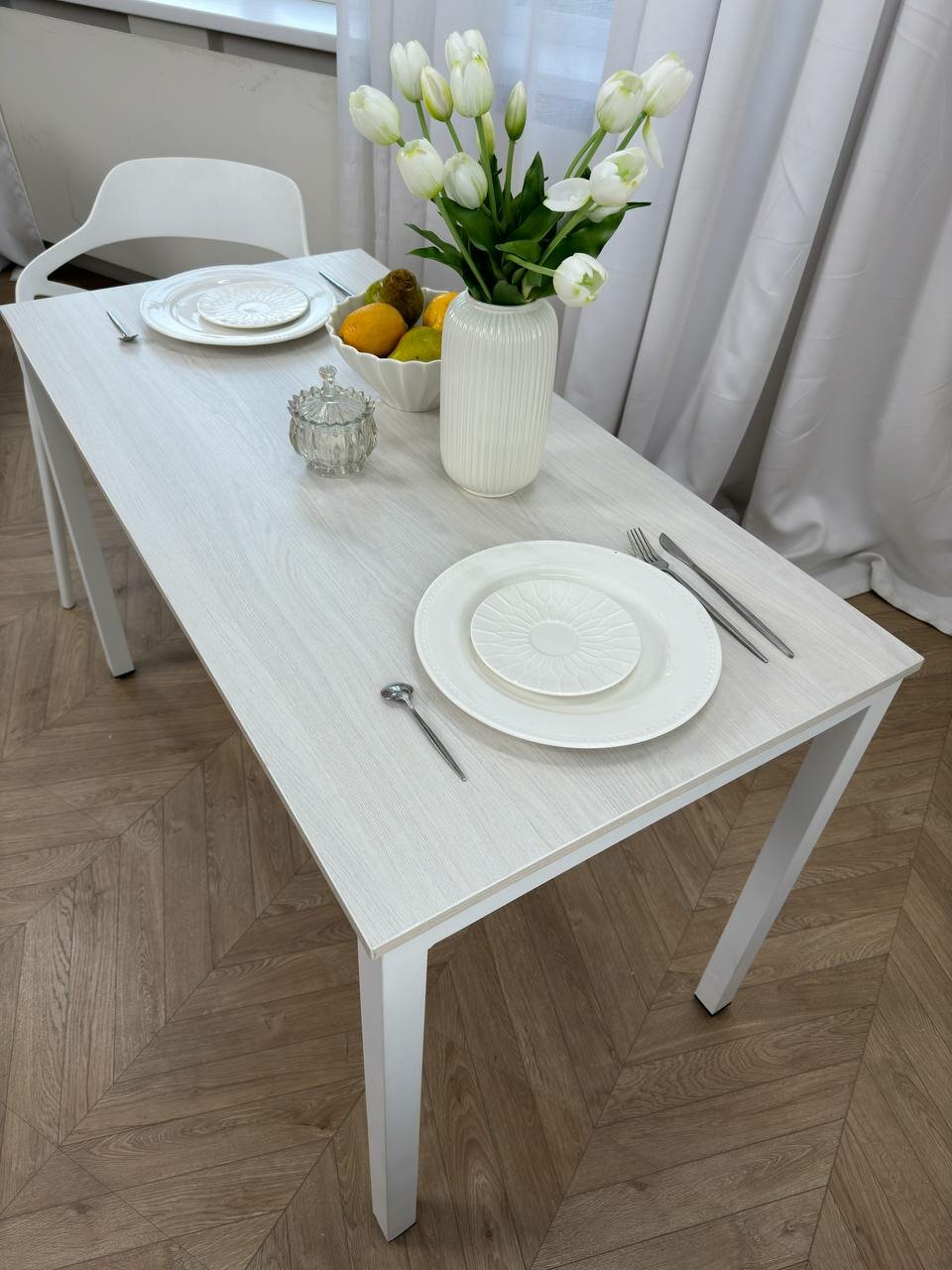 фото Стол кухонный, цельнометаллический, белый, 1000х600х750мм, Ясень белый