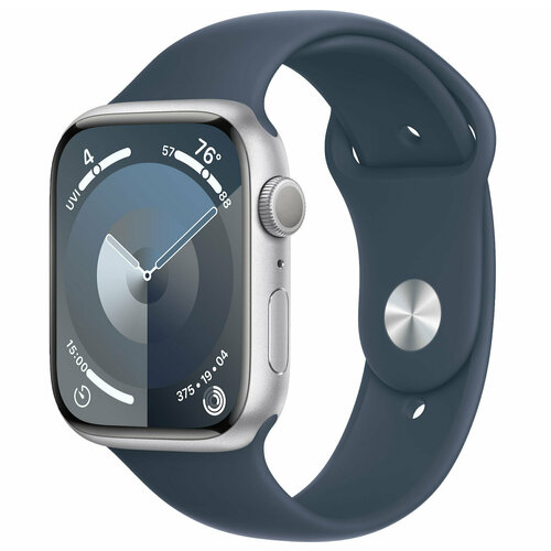 Apple Watch Series 9 45mm Silver Aluminum Case with Storm Blue Sport Band GPS размер ML 4792500₽