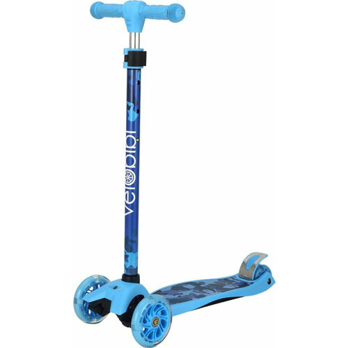 VELOBIBI 3-х колесный, высота 75-87см, кол. 118/76мм PU со свет, до 80кг, синий (Арт. СМК-1228) (Самокат)