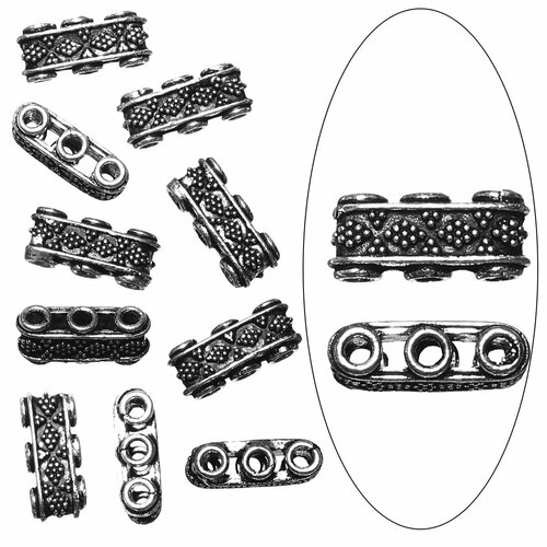 Разделитель 17х7х55мм Индия Бали на 3 отверстия базовый материал - латунь посеребренный с чернением 188₽