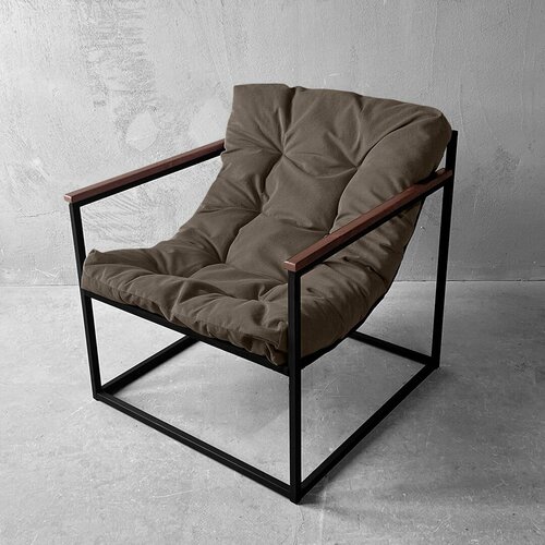 Кресло для отдыха лофт комфи коричневый велюр металлический каркас разборное 6550₽