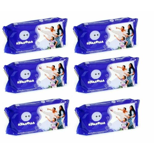 Пумпоша Влажные салфетки Антибактериальные 60 шт в уп 6 уп 1467₽