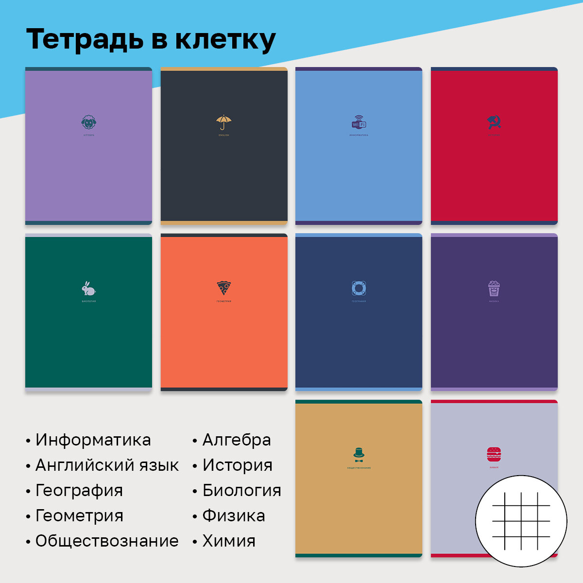Тетради предметные А5 в клетку/линейку BG "Monocolor. Element" школьные 48 листов, комплект 12 штук — фото 1