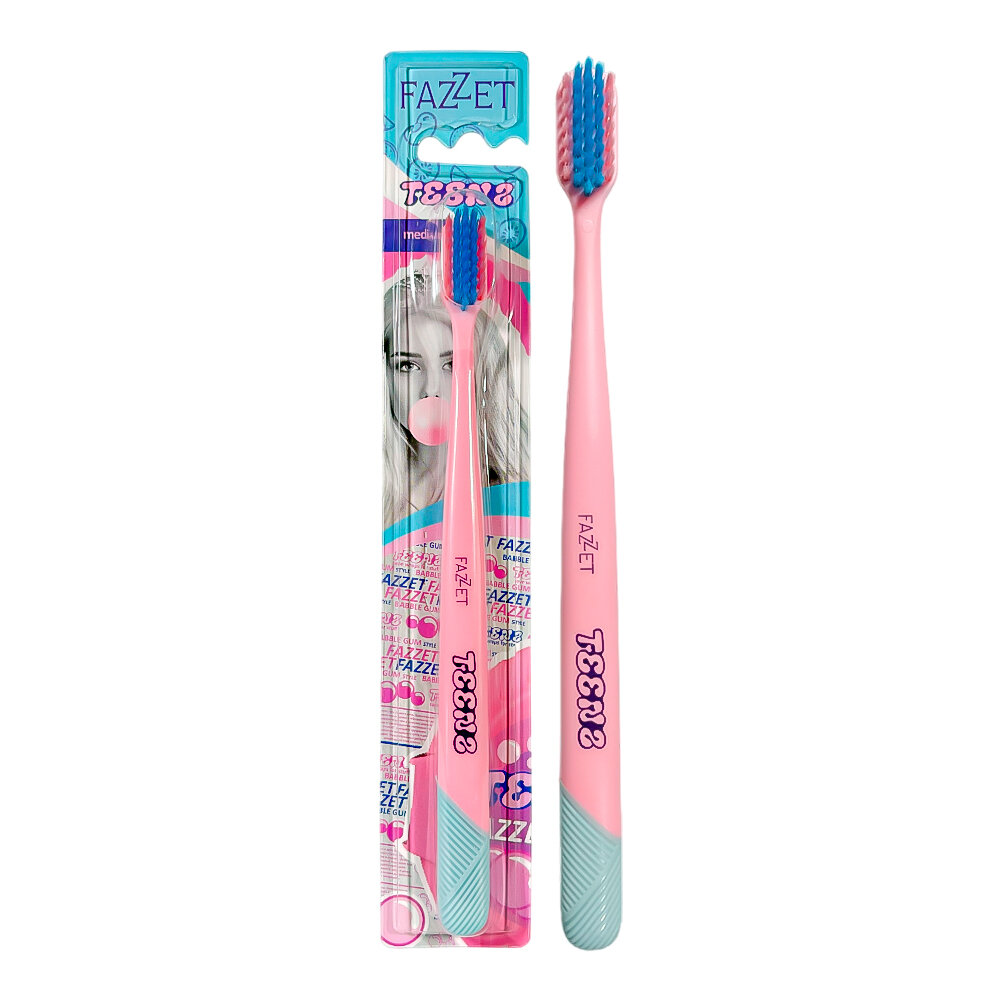 Зубные Щетки Детские Зубная щетка для подростков Fazzet TEENS Bubble Gum 10+, розовая
