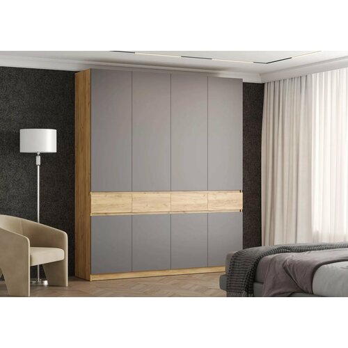 Бостон Шкаф 4-ств. ШК-004, 199х51х236, ЛДСП, дуб крафт золотой/шифер серый, МебельТИ