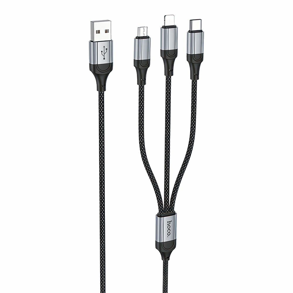 USB кабель HOCO X102 Fresh Lightning 8-pin/MicroUSB/Type-C, 3в1, 1м, нейлон (черный)