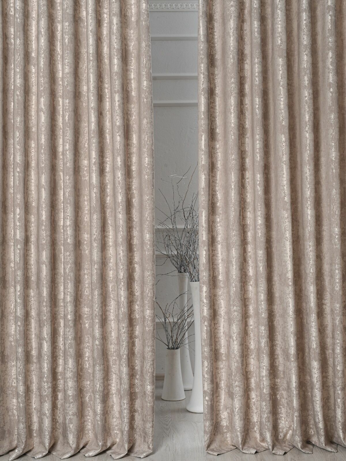 Шторы мрамор для спальни для гостиной 300x270 (150x270-2 шт.) бежевый/Шторы для кухни — фото 1