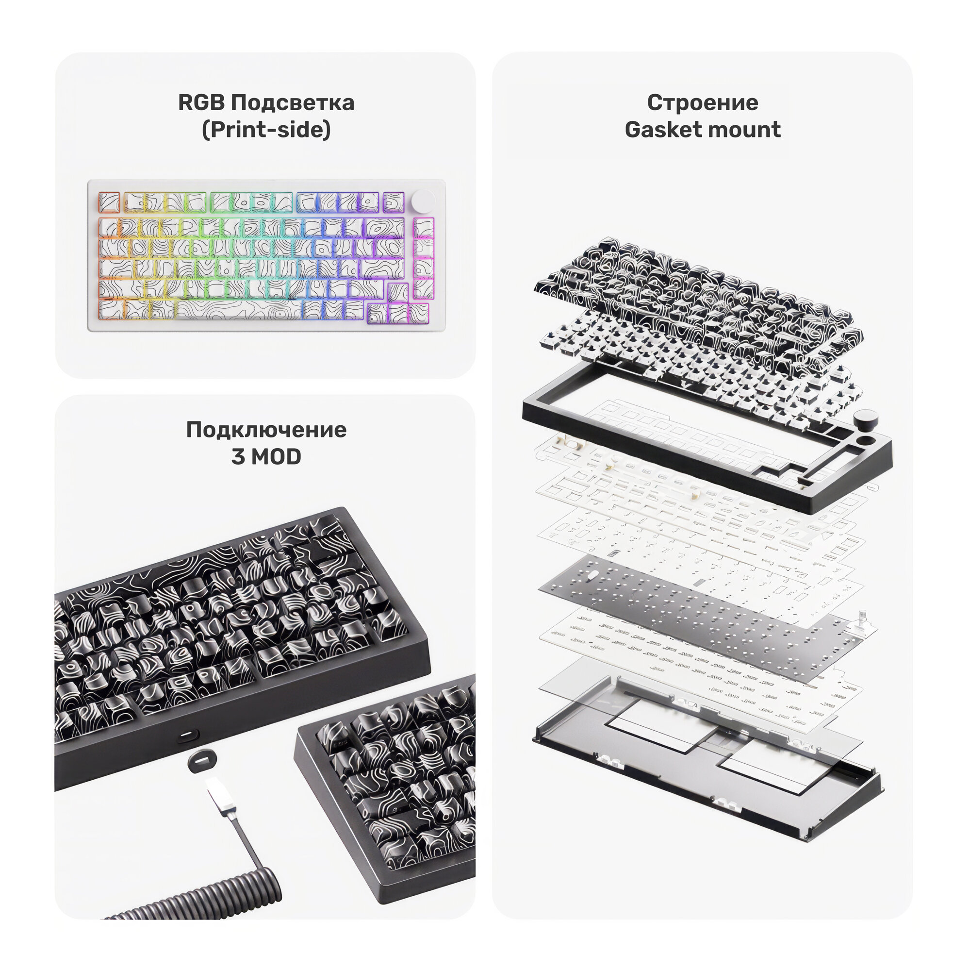 Механическая клавиатура Akko Monsgeek M1W V5 (White), белая, Piano V3 Pro, мультимедийная крутилка, 3MOD, Sideprint кейкапы, RGB, утилита — фото 1