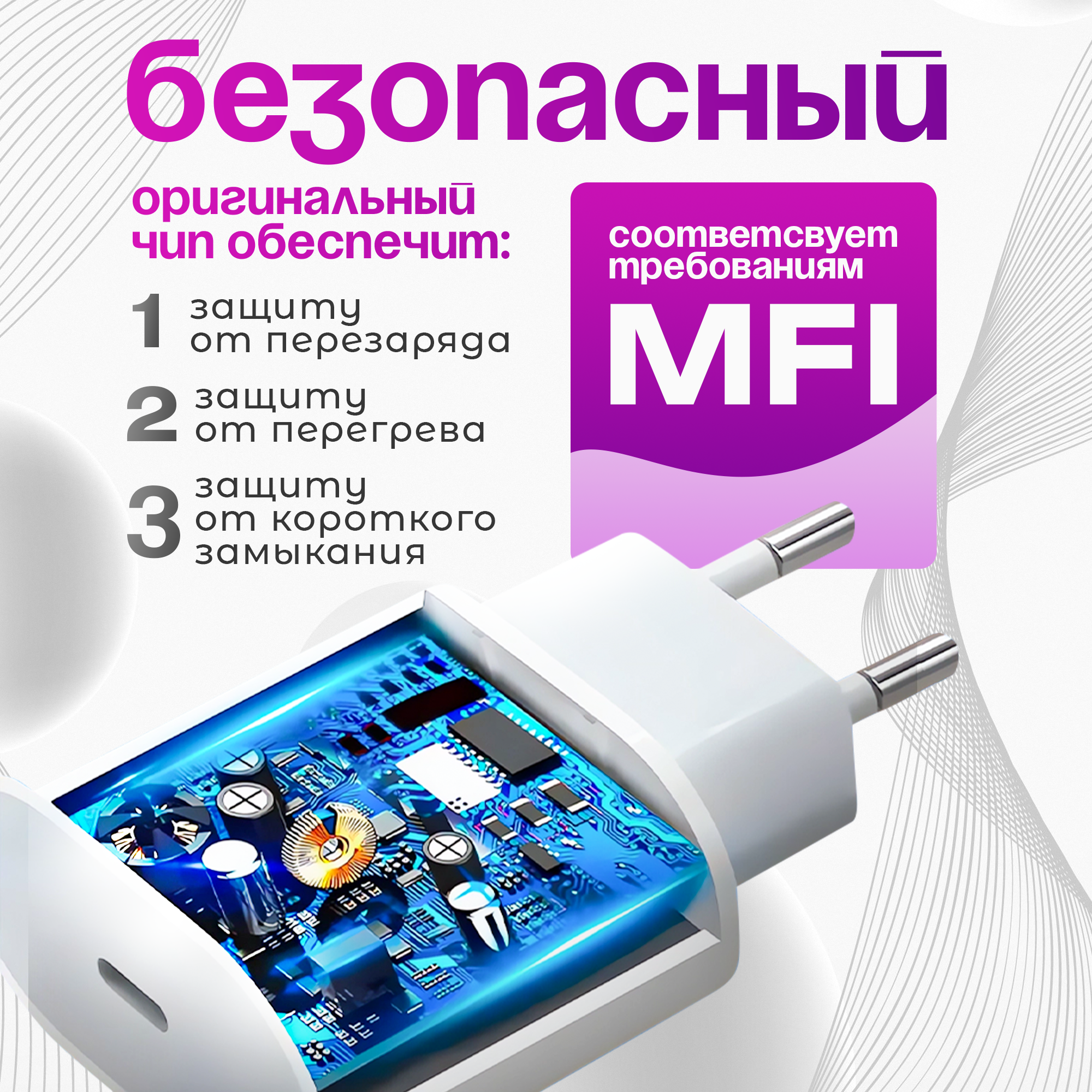 Быстрая зарядка для iPhone 20W с кабелем 1 метр Lightning и Type-C — фото 1