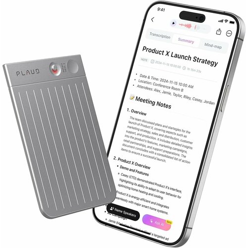PLAUD NOTE - диктофон с искусственным интеллектом Chat GPT AI поддерживает 59 языков Silver 39880₽