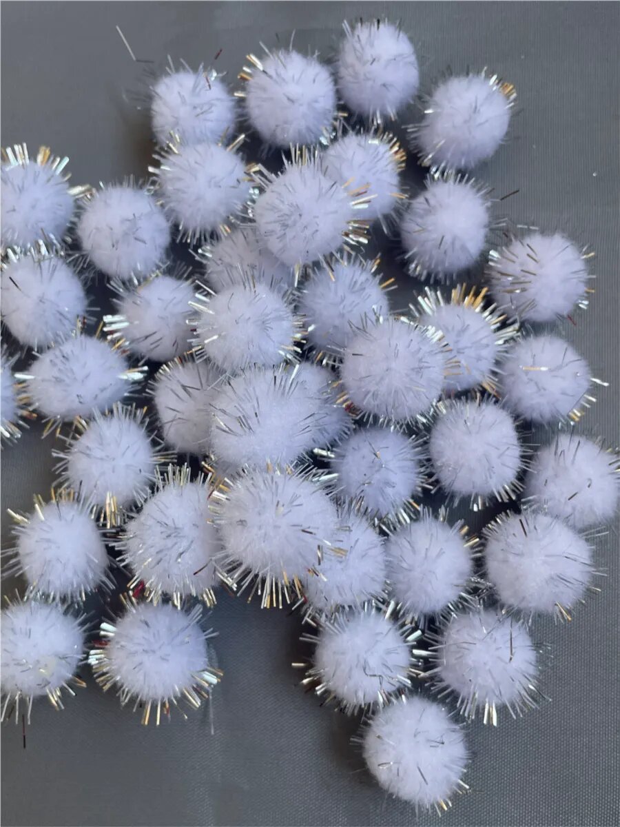 Помпоны декоративные, с люрексом, полиэстер, диаметр 2,5 см, 50 штук — фото 1