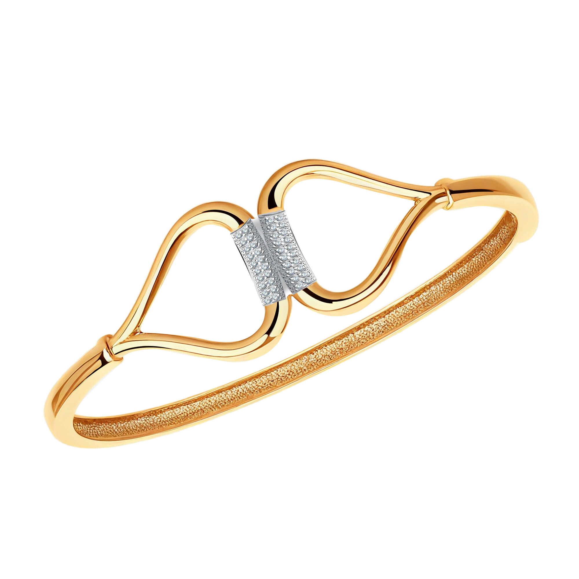 Жесткий браслет Diamant online, красное золото, 585 проба, фианит, длина 19 см., прозрачный