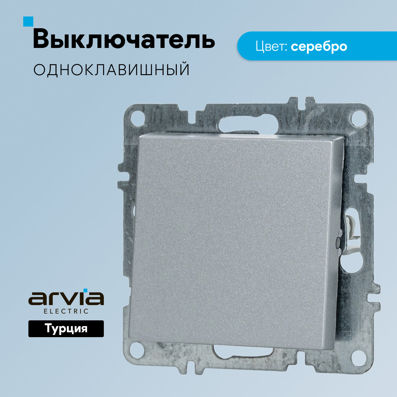 Выключатель одноклавишный Arvia Electric, встраиваемый, цвет серебро