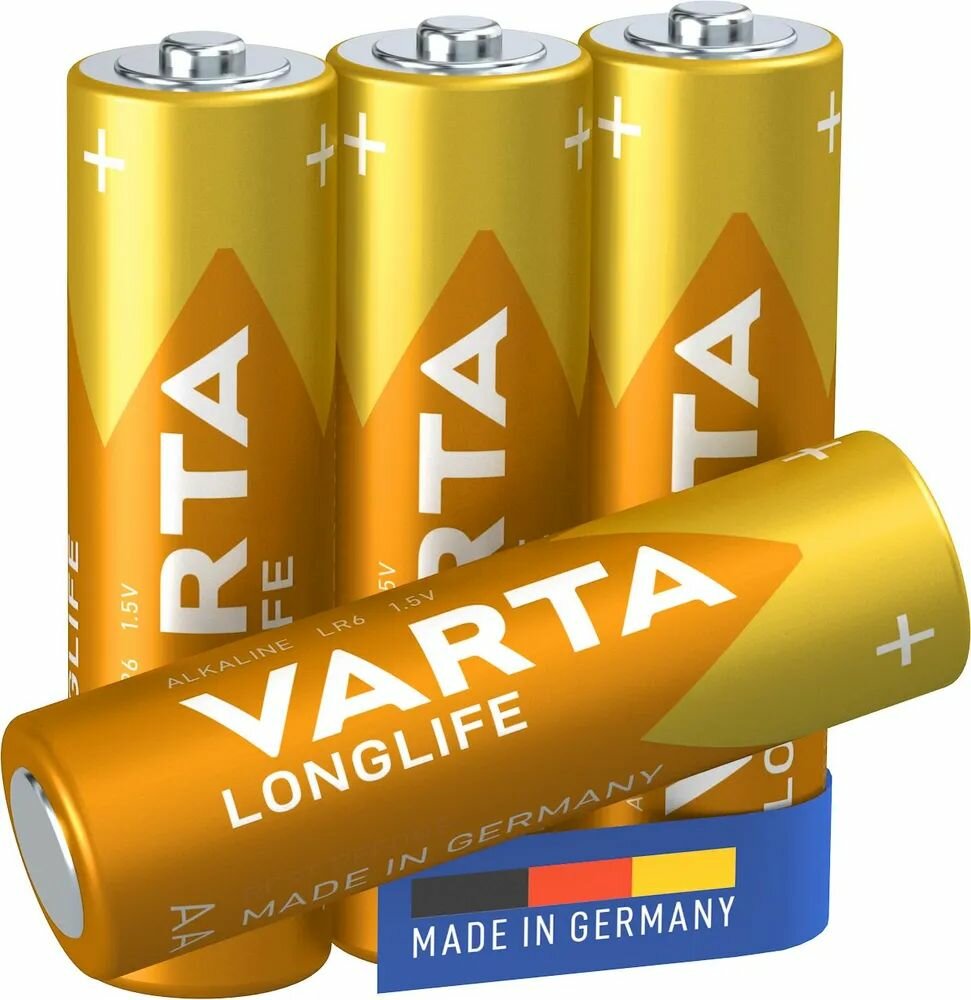 Батарейка щелочная VARTA Longlife LR06 AA, 4106101414, упаковка 4 штуки