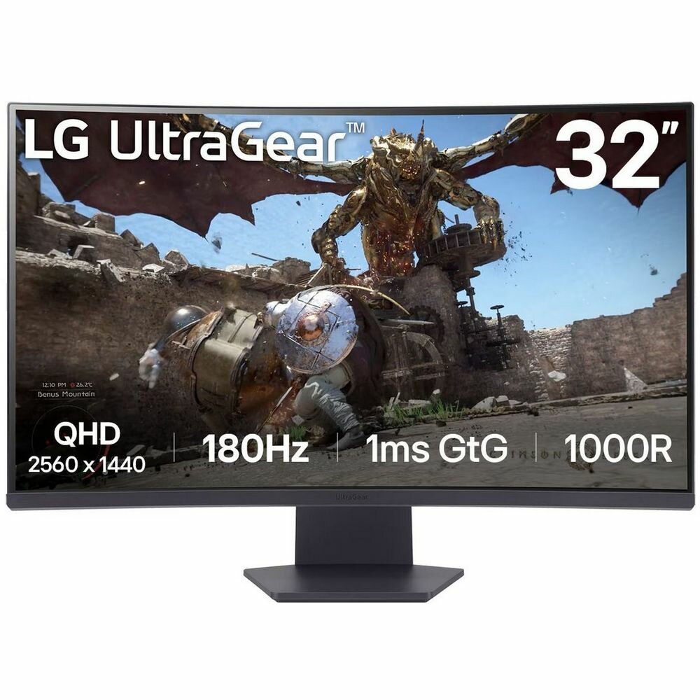 LG Монитор 31.5" LG 32GS60QC-B Black (VA, 2560x1440, HDMI+HDMI+DP, 1 ms, 178°/178°, 300 cd/m, 3000:1, 180Hz, Curved 1000R) 32GS60QC-B