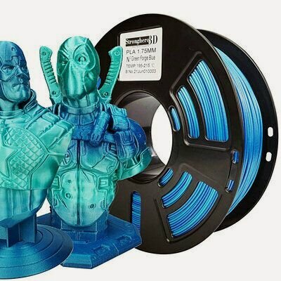 Изображение товара PLA Multicolor Green Forge Blue Stronghero3D пластик многоцветный Синий-зеленый градиент 1.75 мм 1 кг