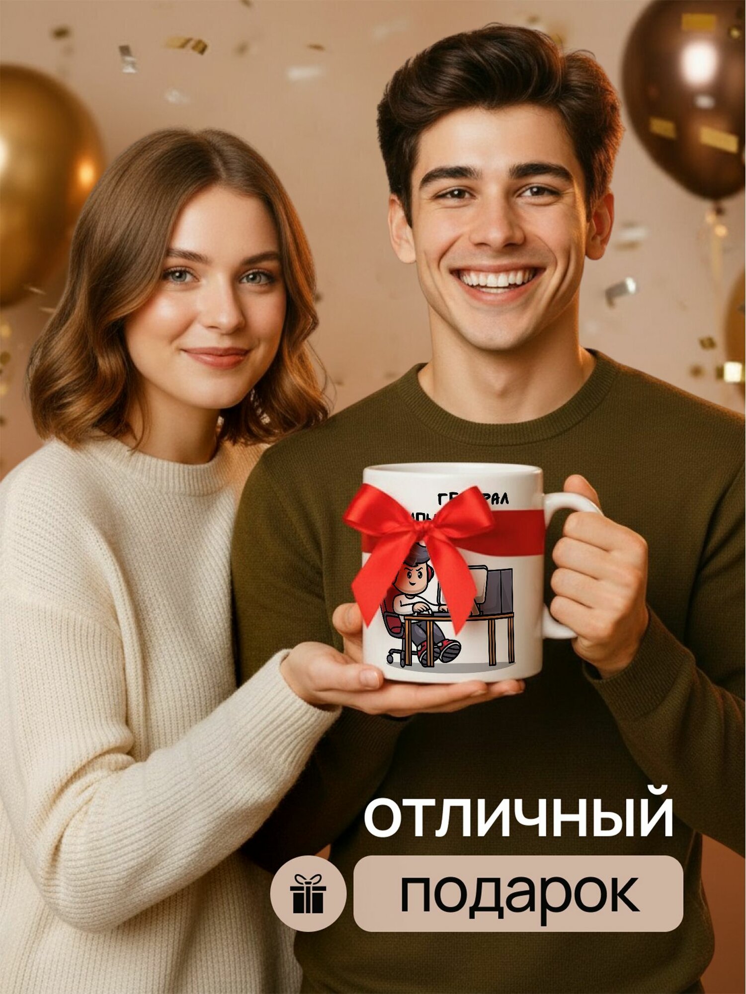 Большая кружка 1 литр для чая и кофе в подарок с принтом "Генерал компьютерных войск" — фото 1