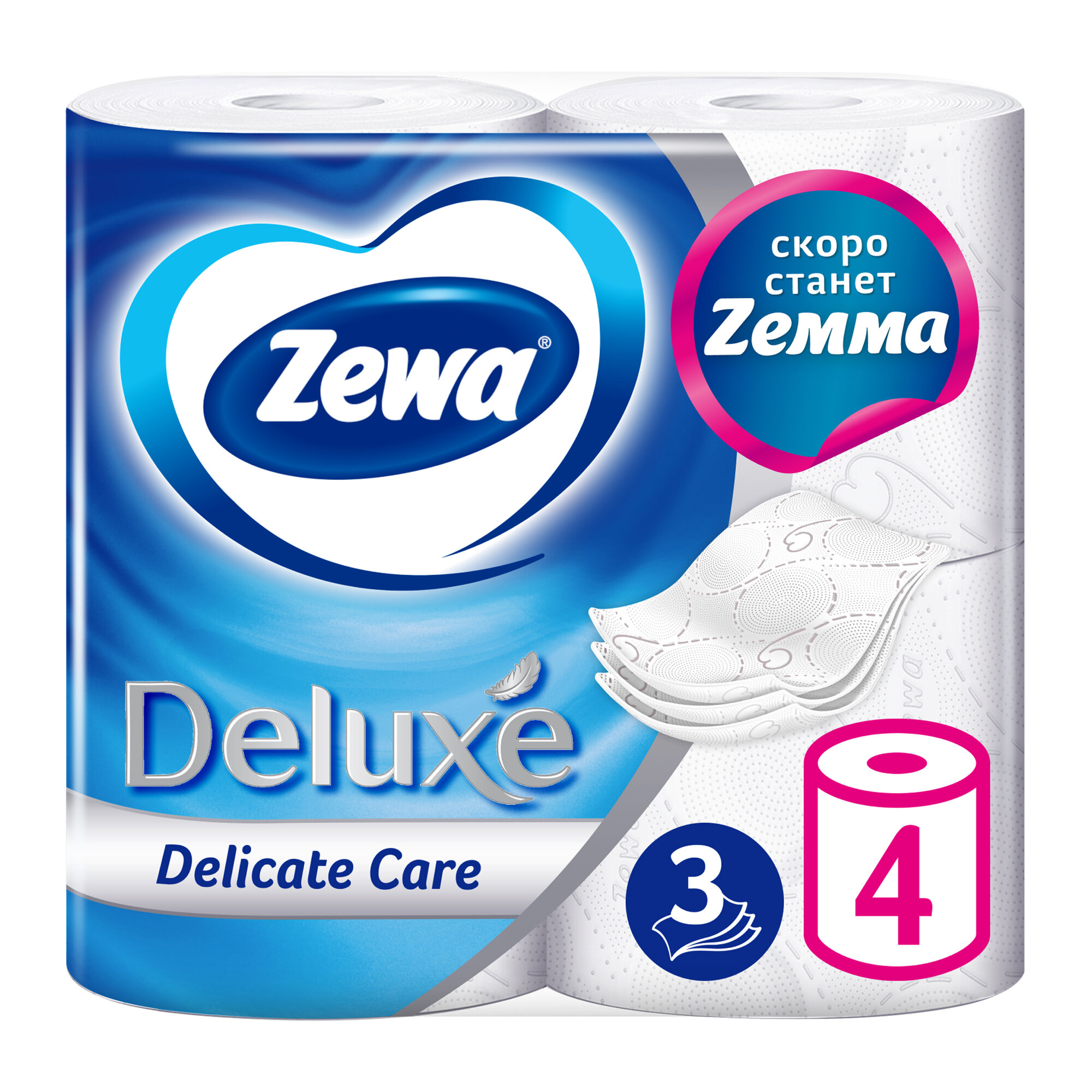 Туалетная бумага ZEWA Deluxe, без аромата, белая, 3-слойная, 4 рул.