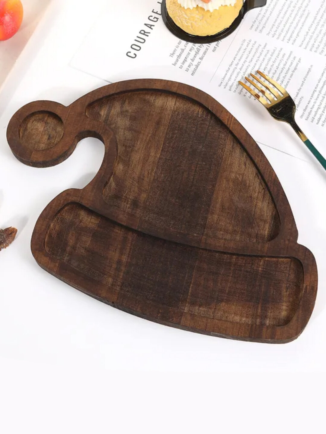 Деревянная сервировочная тарелка для закусок и орехов, новогодний дизайн