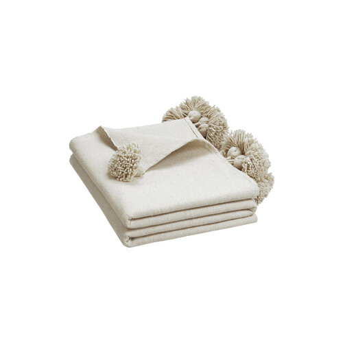 Большое покрывало с помпонами Nomad Chic светло-бежевое 262х183 см