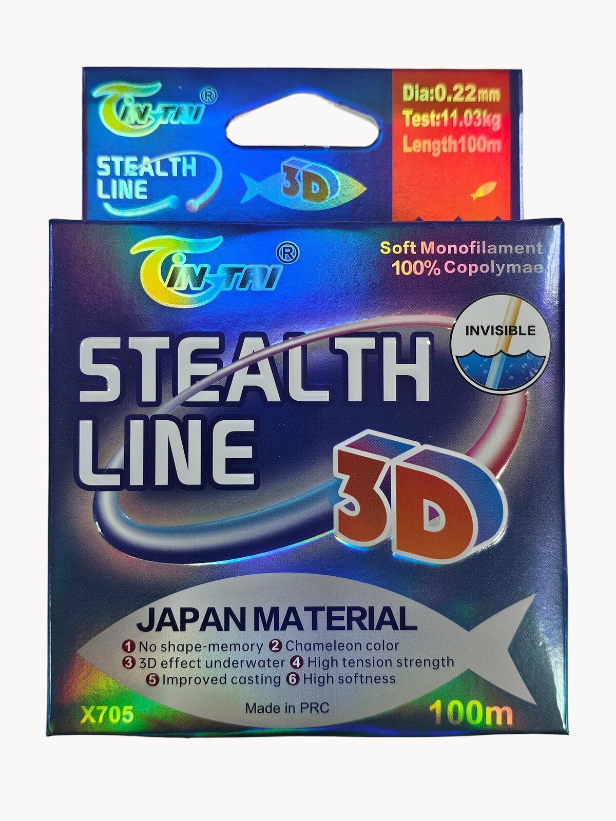 Леска монофильная для рыбалки на поплавочную снасть или спиннинг Yin Tai STEALTH LINE 3D 0.22 мм / 11.03 кг / 100 м