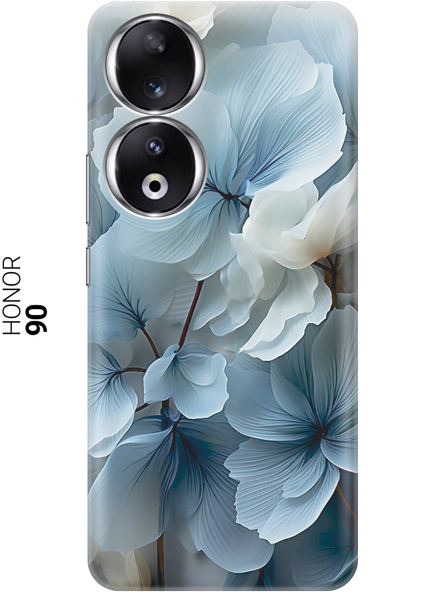 Силиконовый чехол на Honor 90 / Хонор 90 с рисунком "Бежево-голубые цветы"
