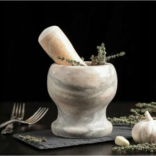 Ступка с толкушкой Мрамор из натурального камня цвет коричневый 925₽