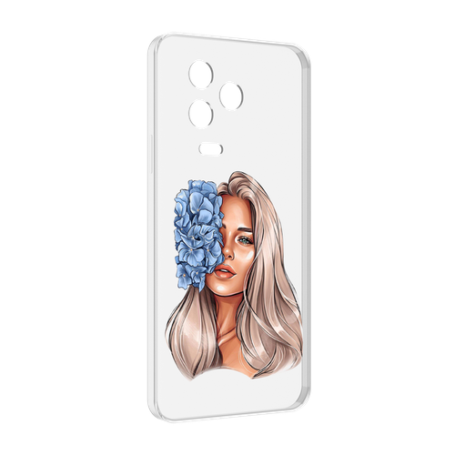 Чехол MyPads блондинка-с-голубыми-цветами женский для Infinix Note 12 2023 (X676C) задняя-панель-накладка-бампер