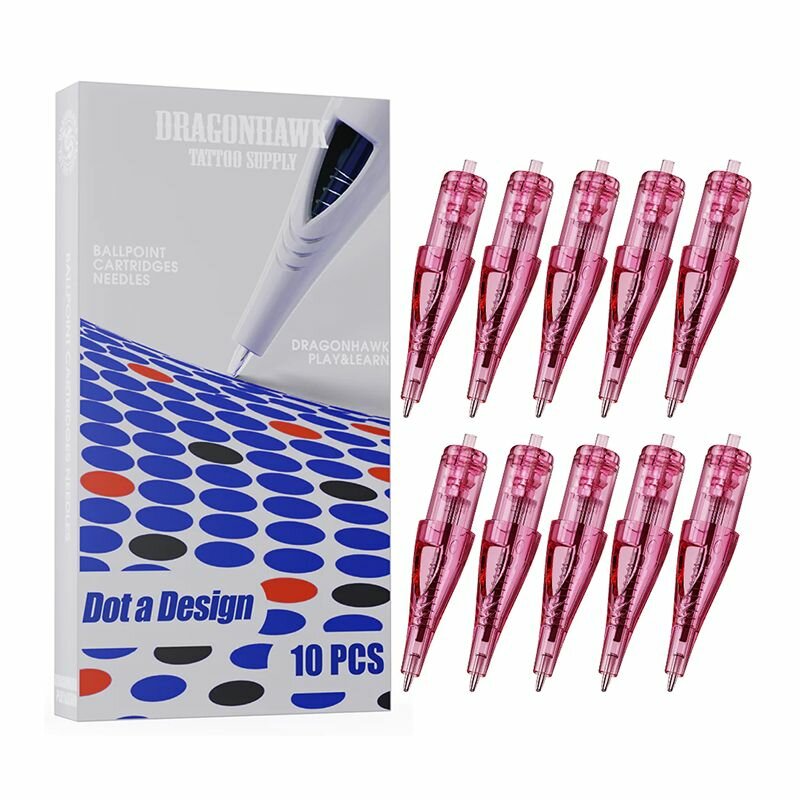 Картриджи для практики татуировки на бумаге DragonHawk Ballpoint for Dotwork Drawing Pink 5шт